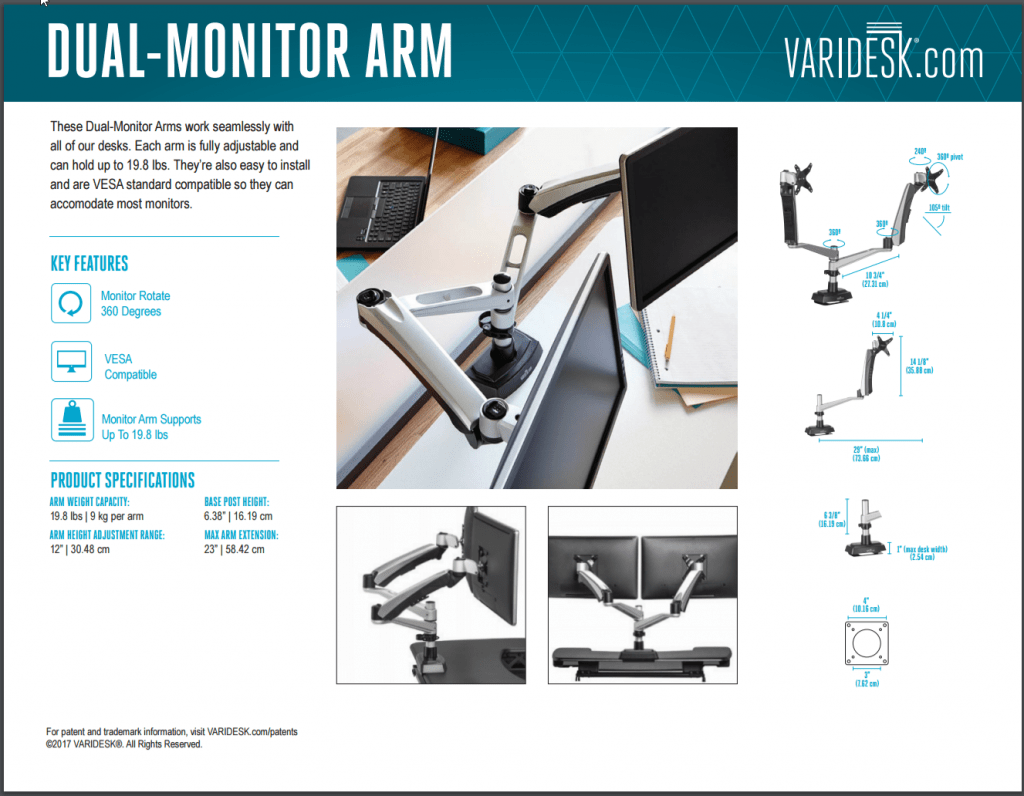 2017 06 07 04 55 34 00608 ProductSellSheets.indd - Varidesk Dual Monitor Arm Review