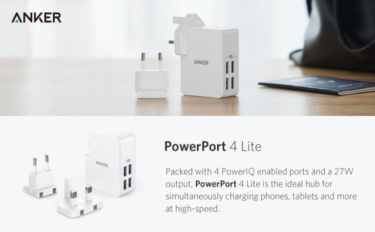 Anker PowerPort 4 Lite Review – 27W 4-Port USB Wall Charger with EU & UK Plugs