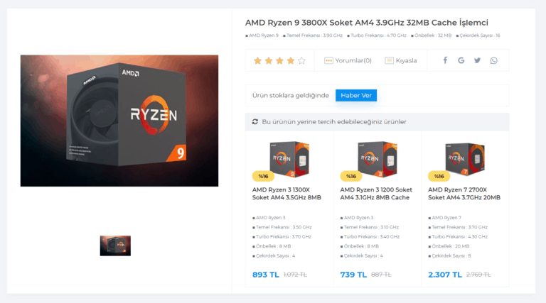AMD Ryzen 9 3800X, Ryzen 7 3700X & Ryzen 5 3600X listed at online stores
