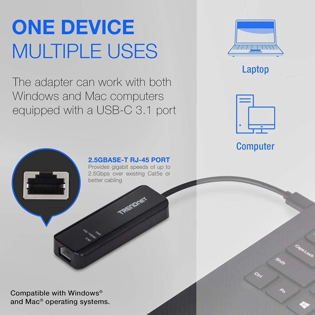 71Tzr8yCr1L. SL1500 - TRENDnet USB-C 3.1 to 2.5GBASE-T Ethernet Adapter Review - TUC-ET2G
