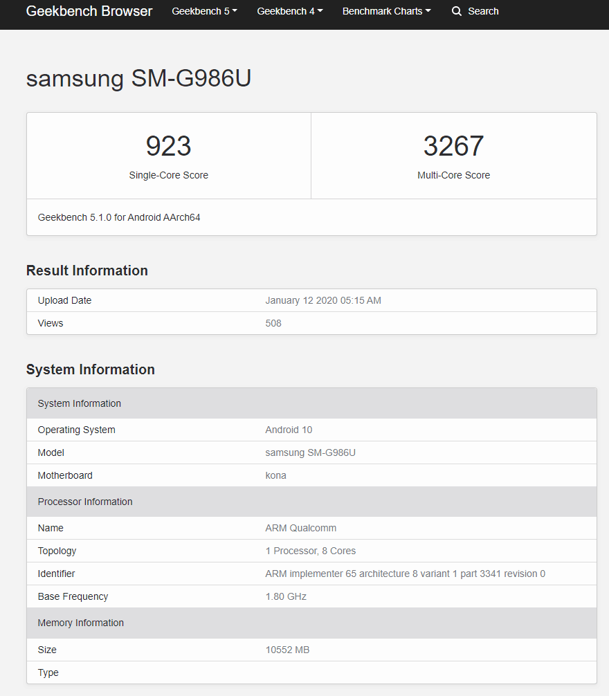 Samsung Galaxy S20 Qualcomm Snapdragon 865 Benchmark