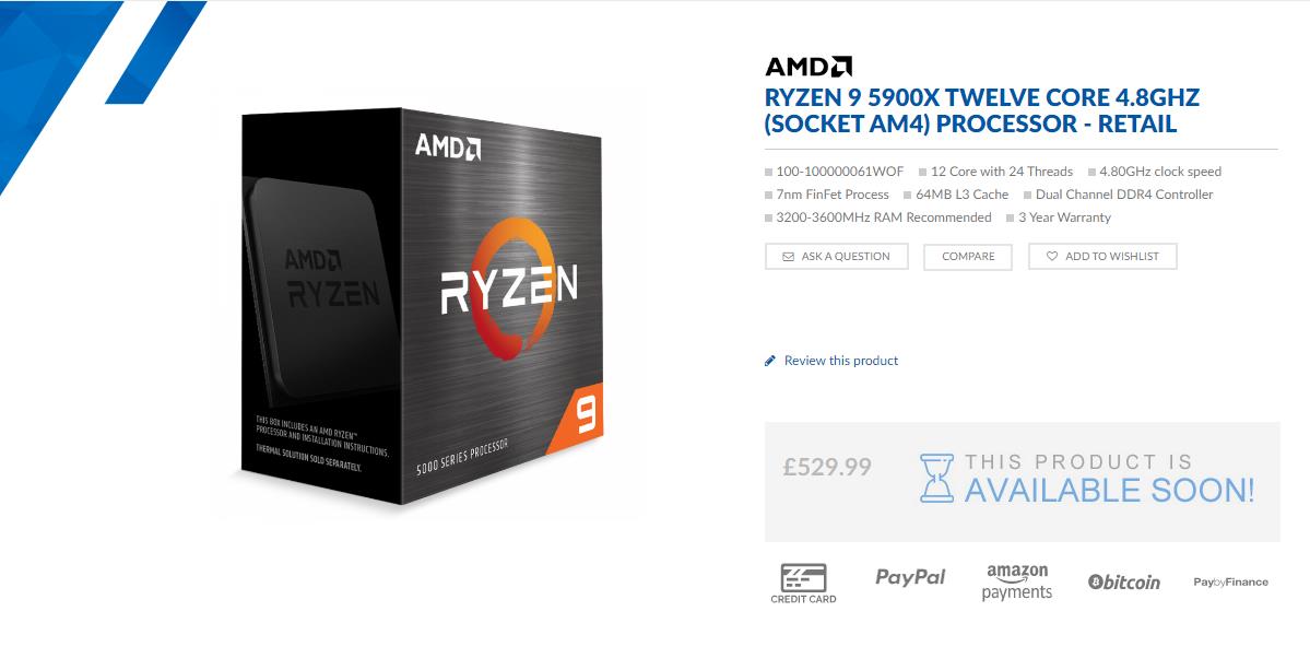 AMD Zen 3 UK Pricing – Ryzen 5800X is 19% more than 3800XT. Ryzen 9 5900X 10% more expensive than 3900XT