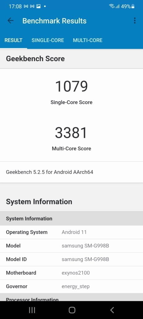 Screenshot 20210128 170814 Geekbench 5 1 - Samsung Galaxy S21 Ultra Review - A productivity monster but with flaws that shouldn’t exist on an £1150 phone