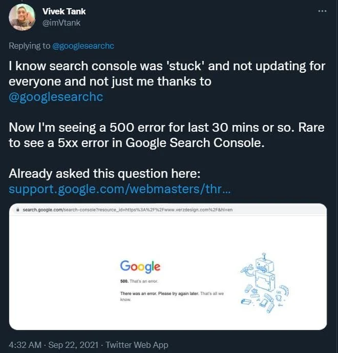 Google Search Console 500 Error twitter2 - Google Search Console Down With 500 Error [Google Webmaster Tools]
