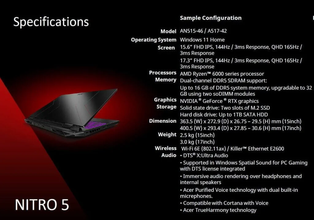 Acer Nitro 5 specification - Acer Predator Triton 500 SE Gaming Laptop Announced with Nvidia RTX 3080 Ti & Core i9-12900H + New Helios 300 (PH315-55)