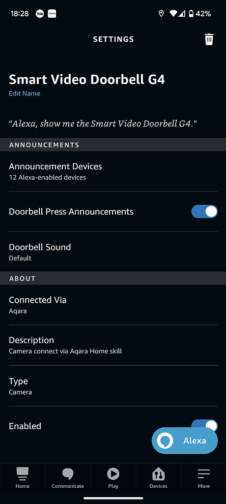 Aqara Smart Video Doorbell G4 Auyomation Settings Alexa Settings - Aqara Smart Video Doorbell G4 Review - The best video doorbell for Apple HomeKit