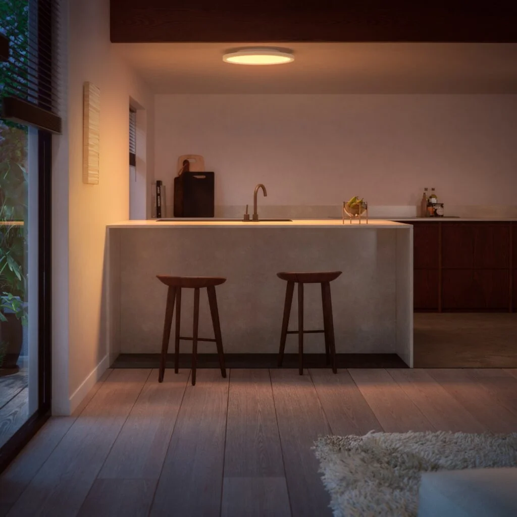 Philips Hue Surimu round panel in white ambiance lifestyle - Philips Hue Adds ten time slots to motion sensors + brightness balancer for entertainment areas & new E14 Luster bulb, and panels