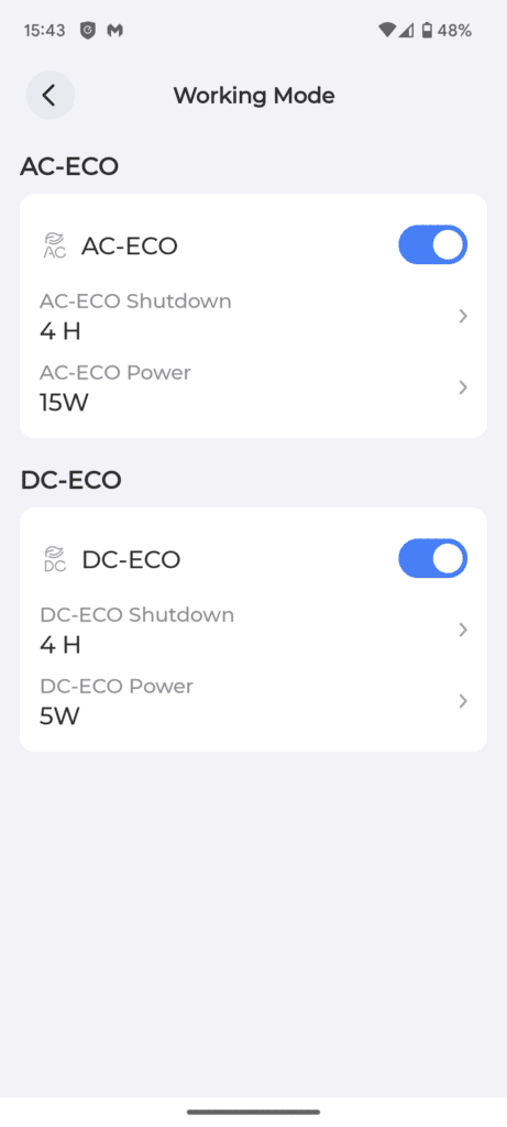 Bluetti App settings - Bluetti AC180 Portable Power Station Review vs EcoFlow Delta 2