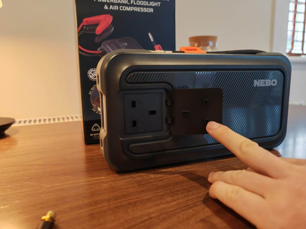 Nebo Ultimate Multi Voltage Power Pack AC Outlet 2 - Nebo Ultimate Multi Voltage Power Pack Review – An innovative power bank with a 1500A jump start, 130psi air compressor, AC outlet, USB ports and floodlight