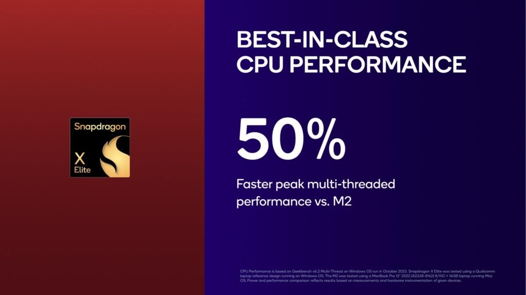qualcomm x elite cpu perfomrane2 - Qualcomm Snapdragon X Elite Announced: Outperforms Intel Core i7 on Geekbench 6 & Ryzen 9 7940HS on GPU benchmarks
