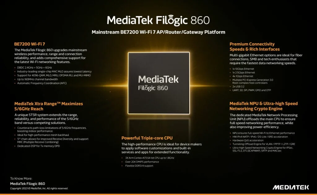 Filogic 860 infographic - MediaTek Expands Cutting-Edge Wi-Fi 7 Chipset Portfolio with Filogic 860 and Filogic 360 Chipsets