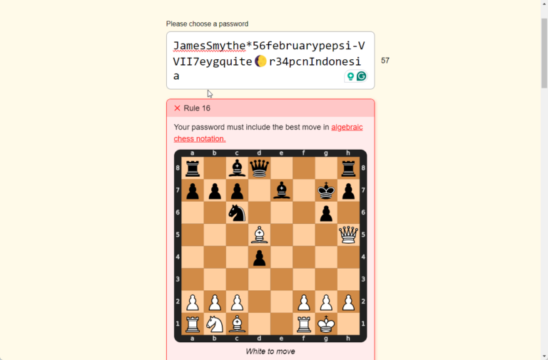 Password Game Rule 16: What is the best move in algebraic chess notation?