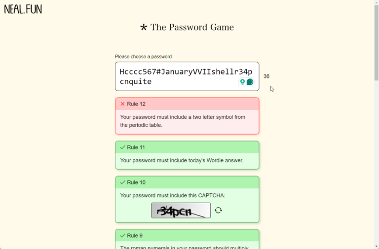 How to Beat Password Game Rule 12: Two-Letter Periodic Table Symbols