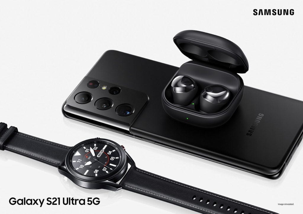Samsung Galaxy S21, Plus, Ultra go official for £769/£949/£1149 – Cut back specs on at a lower price vs Galaxy S20 series 5 014 galaxy s21ultra ecosystem kv budspro watch3 black 2p rgb 1024x724 1