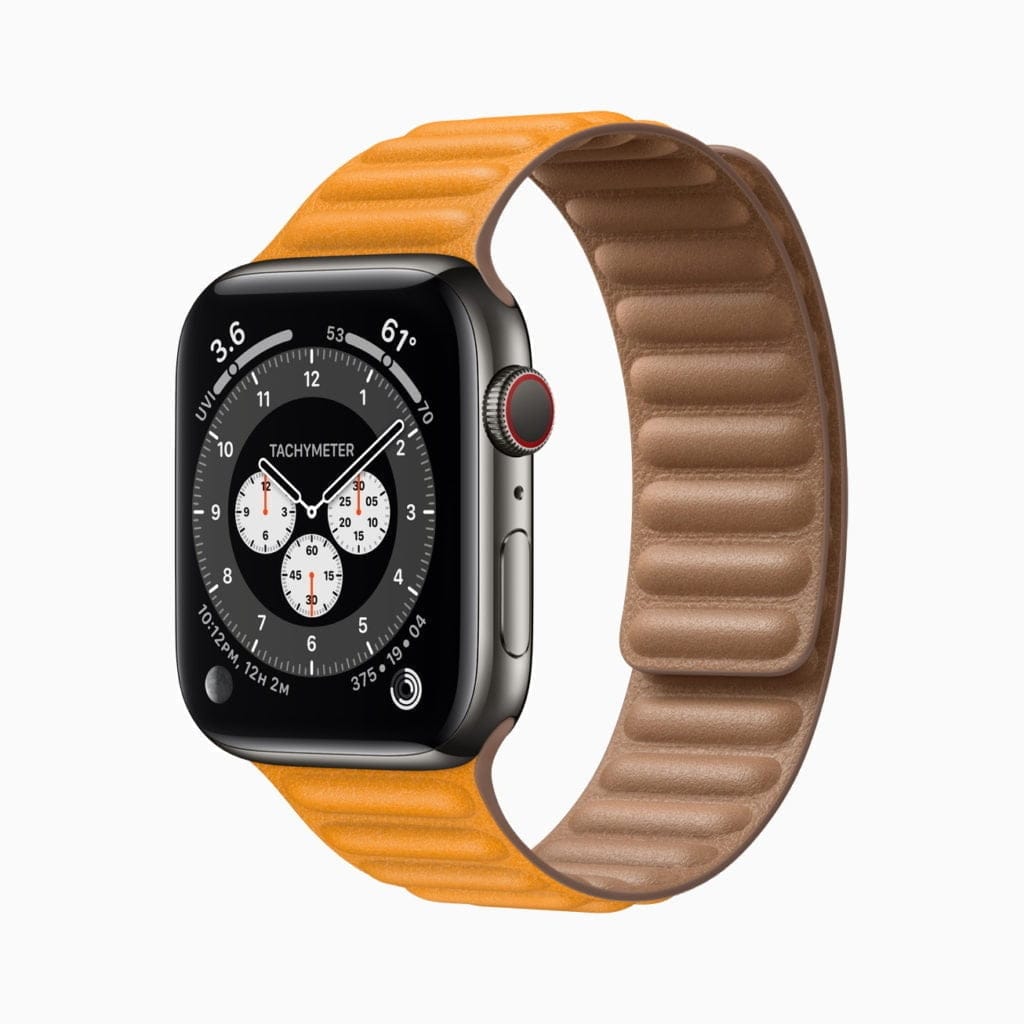 Apple watch series 6 stainless steel case orange band 09152020 1024x1024 1