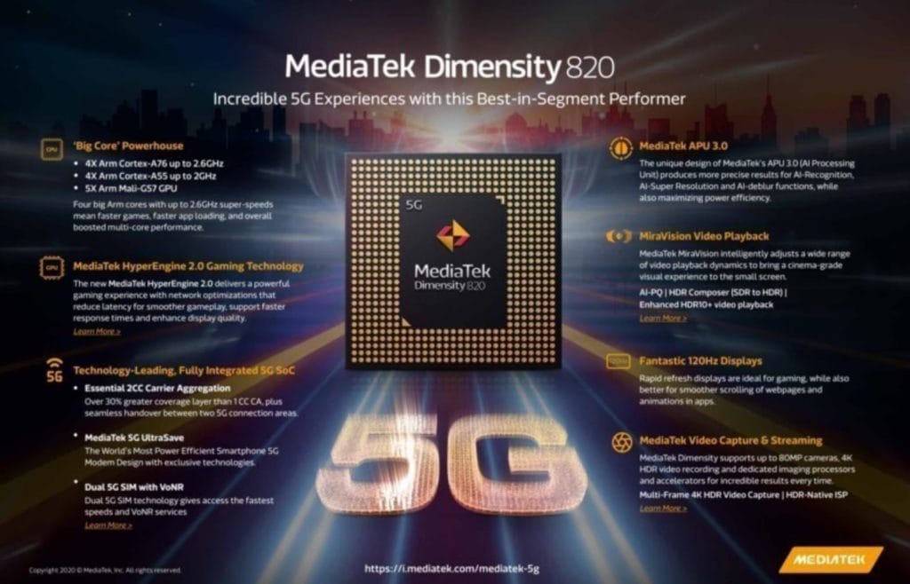 MediaTek Dimensity 820 goes official with a significant boost to CPU frequencies vs Dimensity 800 2 MediaTek Dimensity 820 specification 1024x658 1