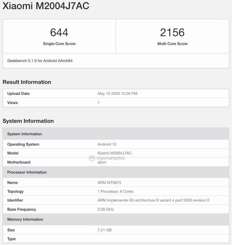 MediaTek Dimensity 820 vs Dimensity 800 vs Snapdragon 768G –MediaTek bump their specs to compete with Qualcomm for the Xiaomi Redmi Note 10 or Redmi K30i 3 Xiaomi M2004J7AC Geekbench