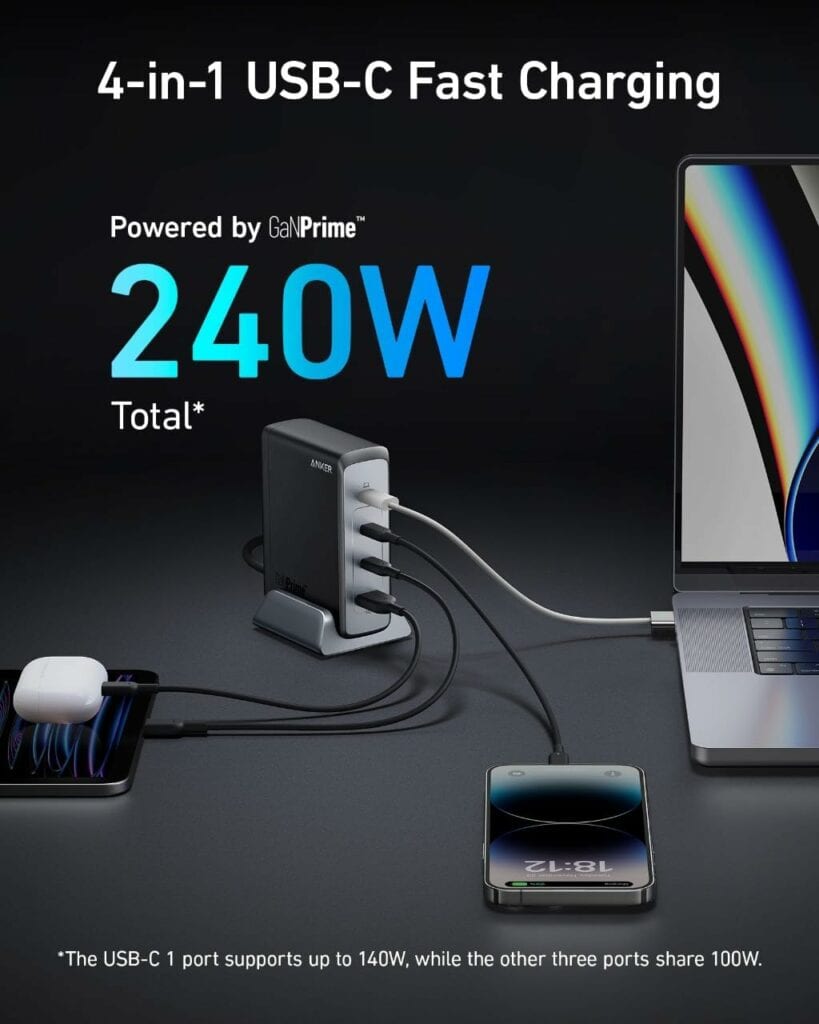 Anker Prime Series Launched included 240-watt GaN Desktop Charger & Anker Prime 200-watt Power Bank 4 Anker Prime 240 watt GaN Desktop Charger 819x1024 1