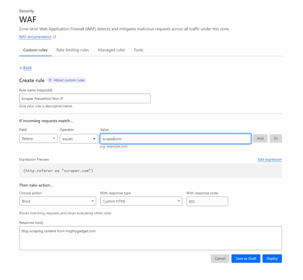 How to stop websites scraping content & submitting DMCA notices – Part 2 3 Cloudflar block hotlinking 1024x946 1