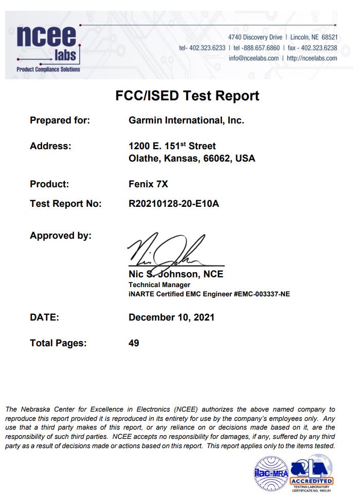 FCC Test report for Fenix 7X