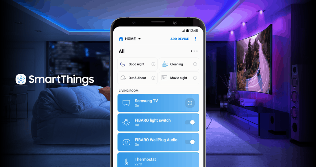 Fibaro and Samsung SmartThings now play nice together 4 FIBARO SmartThings header with phone 1024x541 1