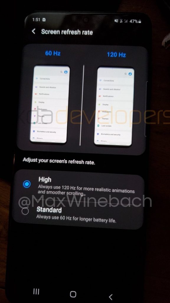 Galaxy S20 120Hz refresh rate screen 576x1024 1