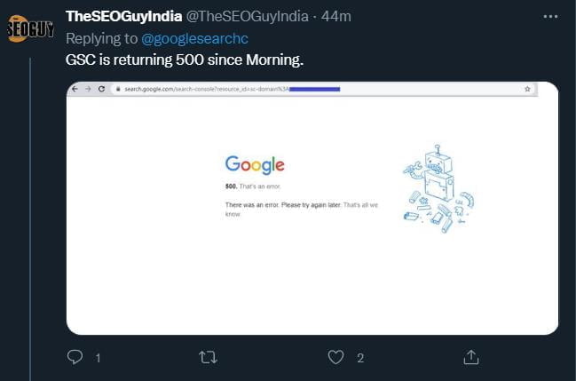 Google Search Console 500 Error twitter
