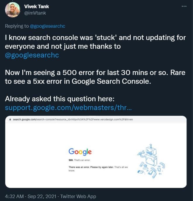 Google Search Console 500 Error twitter2