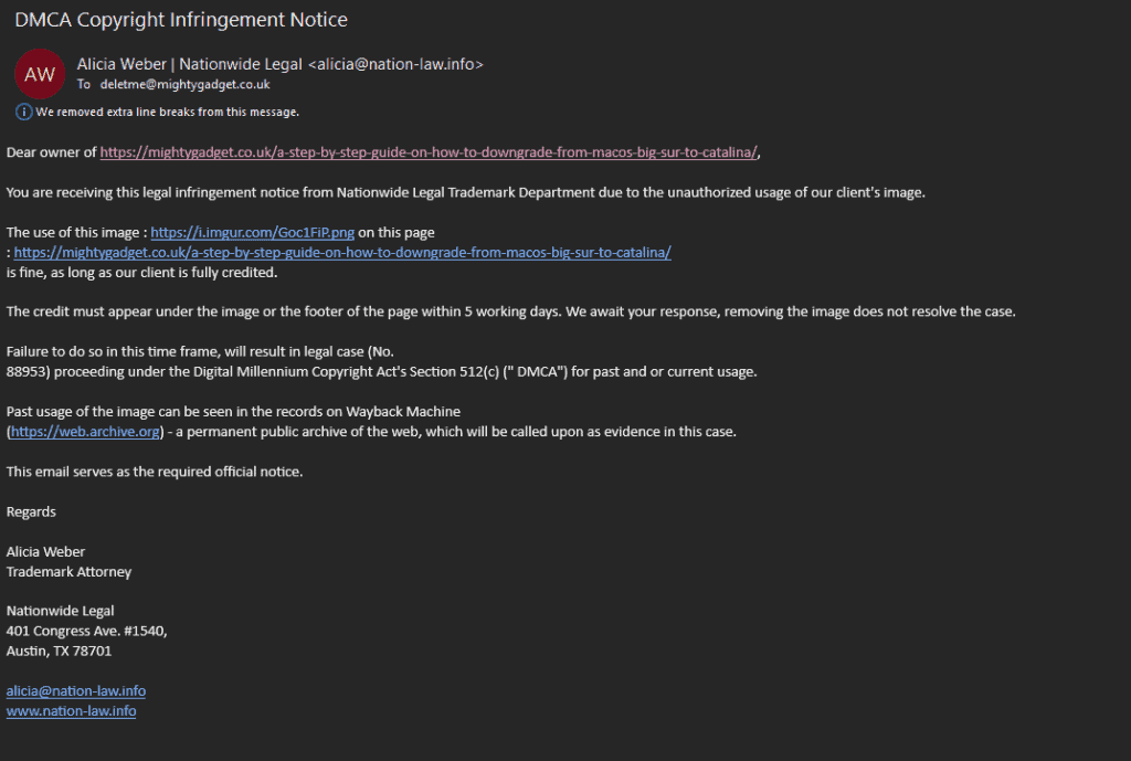 Nationwide Legal DMCA Copyright Infringement Notices – Fake Digital Millennium Copyright Act for Link Building - Scam 2 Nationwide Legal DMCA Copyright Infringement Notice 1024x689 1