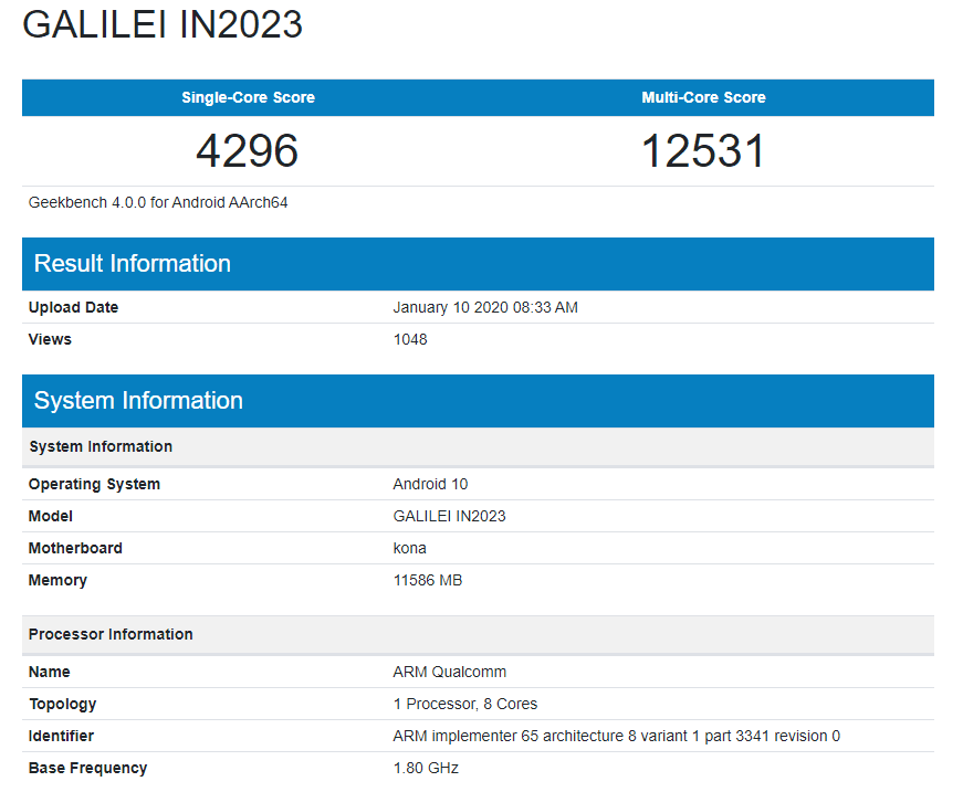 OnePlus 8 Geekbench