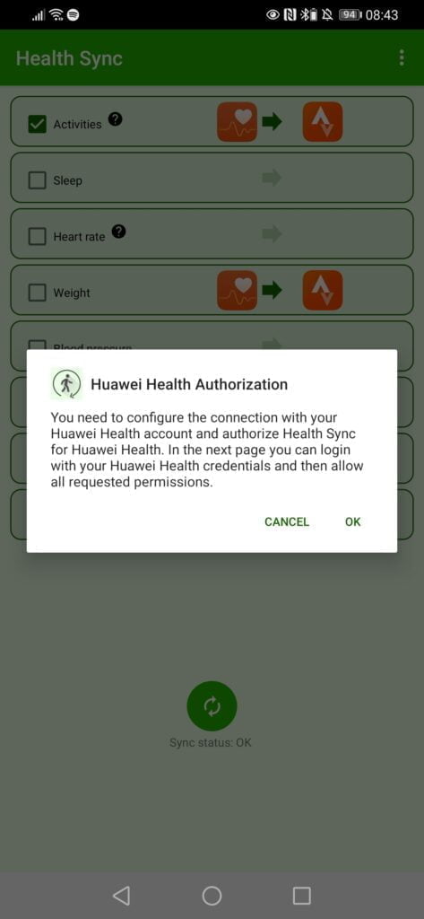 How to sync your activities from Huawei Health to Strava – For Huawei Watch GT series, Honor Watch and Honor / Huawei band 11 Screenshot 20210428 084324 nl.appyhapps.healthsync 473x1024 1