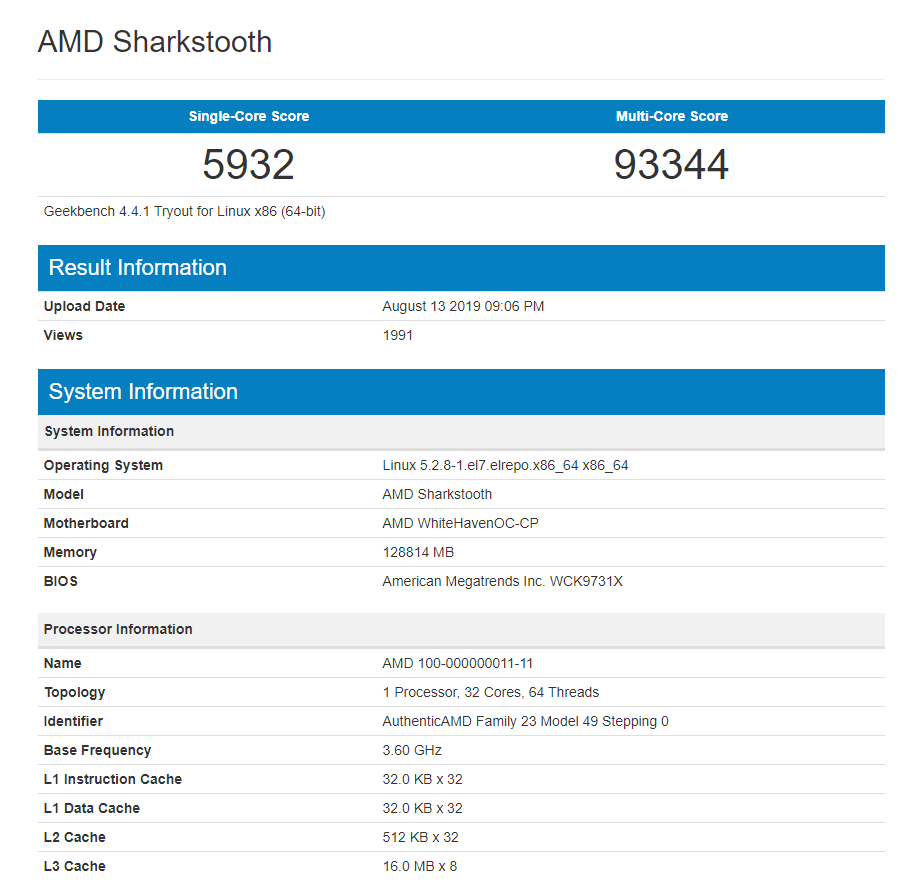 AMD Sharkstooth 32-core Zen 2 Threadripper Spotted in Geekbench - Up To 35% Faster Than Ryzen Threadripper 2990WX 2 chrome 5wXPZwKUlP