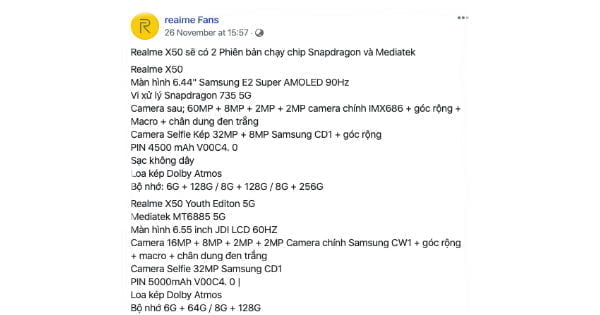Realme X50, X50 Lite 5G Specifications Leaked 2 realme x50 series specifications